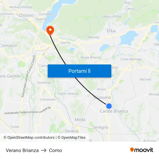 Verano Brianza to Como map