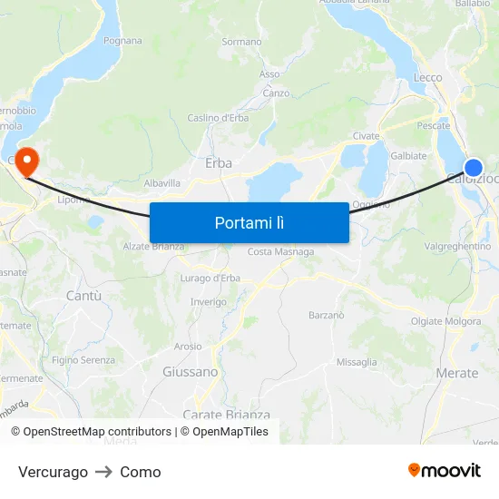 Vercurago to Como map