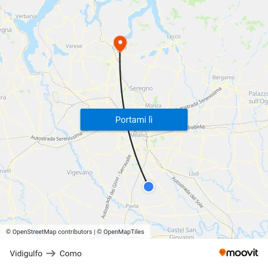 Vidigulfo to Como map
