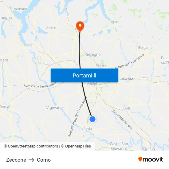 Zeccone to Como map