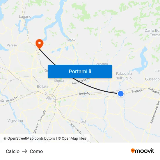 Calcio to Como map