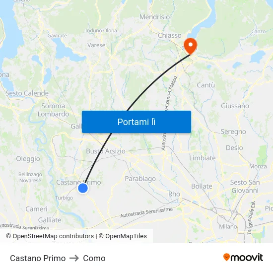 Castano Primo to Como map