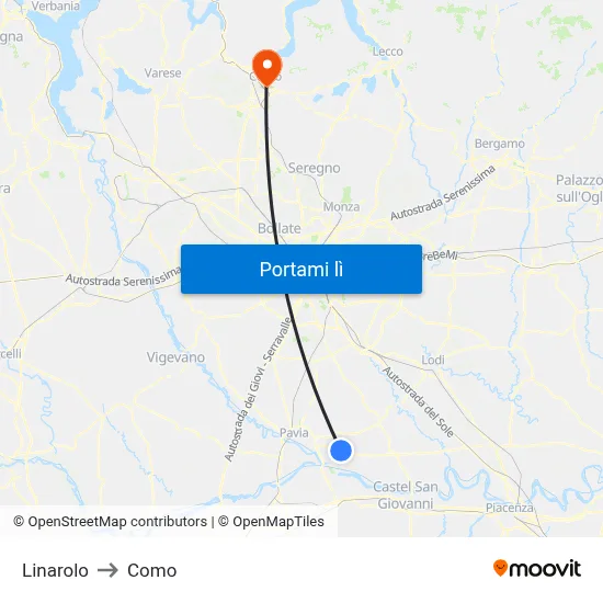 Linarolo to Como map