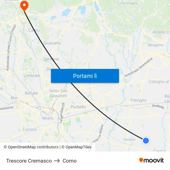 Trescore Cremasco to Como map