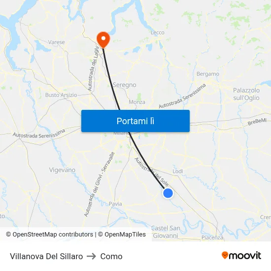 Villanova Del Sillaro to Como map