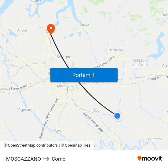 MOSCAZZANO to Como map