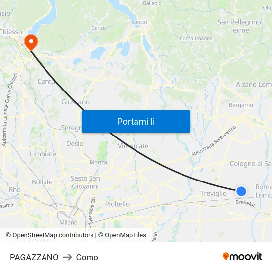 PAGAZZANO to Como map