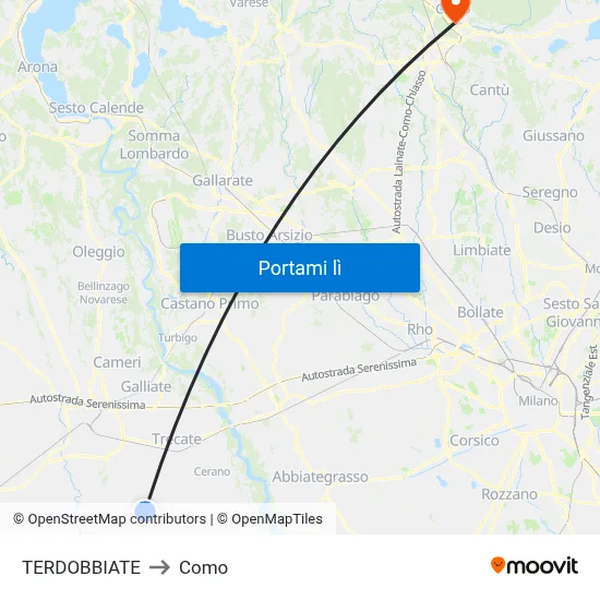 TERDOBBIATE to Como map