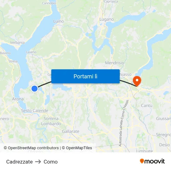 Cadrezzate to Como map