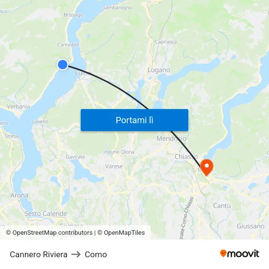 Cannero Riviera to Como map