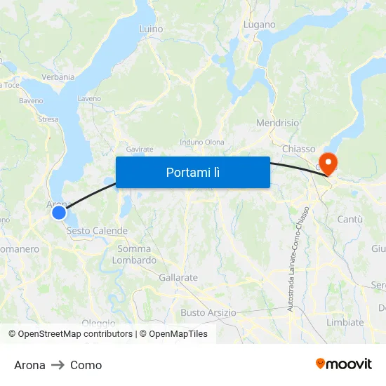 Arona to Como map