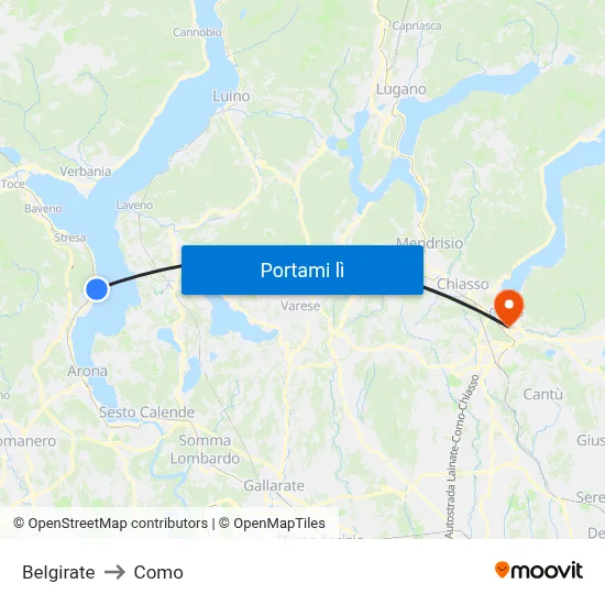 Belgirate to Como map