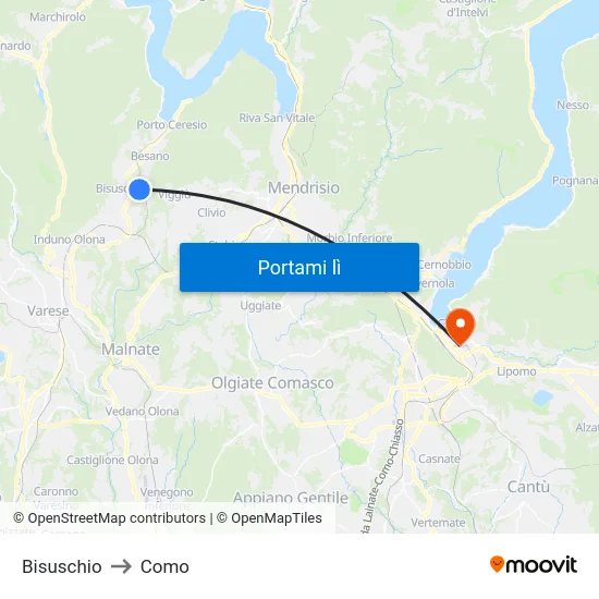 Bisuschio to Como map