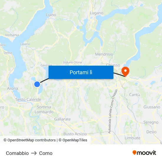 Comabbio to Como map