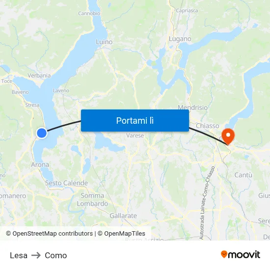 Lesa to Como map