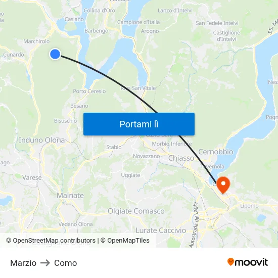 Marzio to Como map