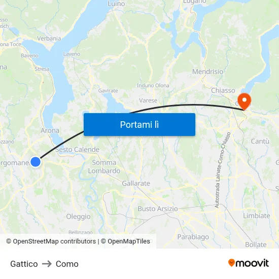 Gattico to Como map
