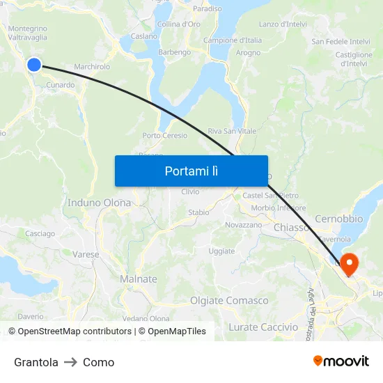 Grantola to Como map
