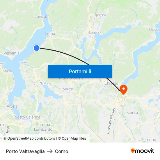 Porto Valtravaglia to Como map