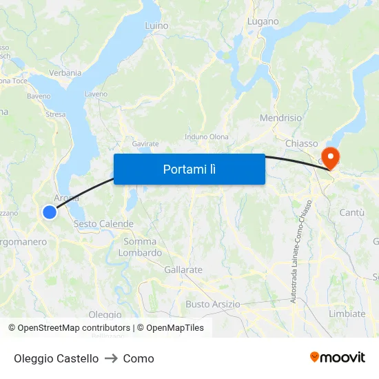 Oleggio Castello to Como map