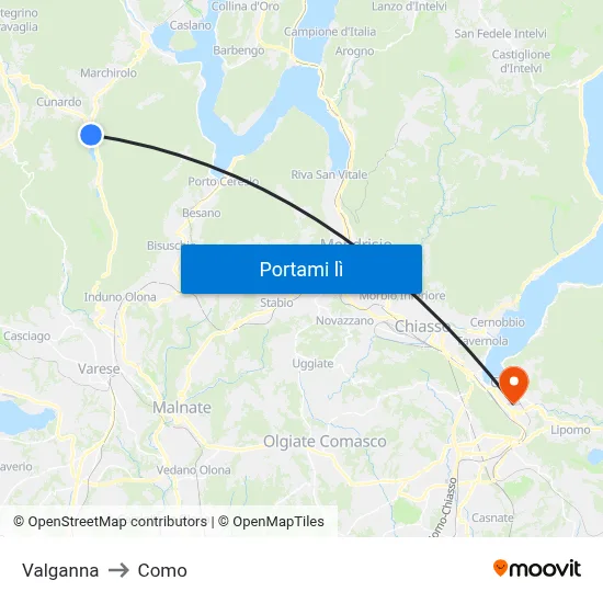 Valganna to Como map