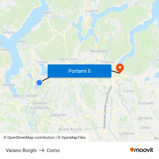 Varano Borghi to Como map