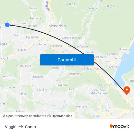 Viggiù to Como map