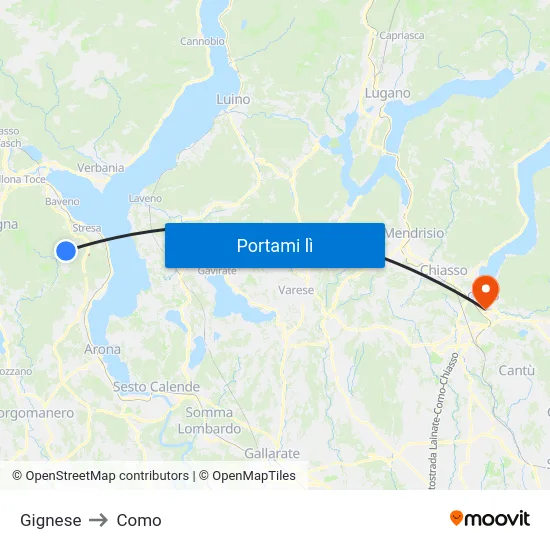 Gignese to Como map