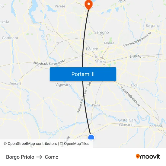 Borgo Priolo to Como map