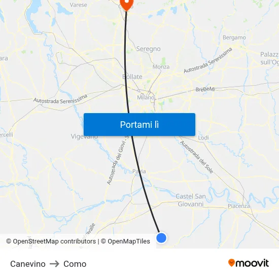 Canevino to Como map