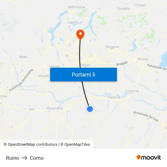 Ruino to Como map