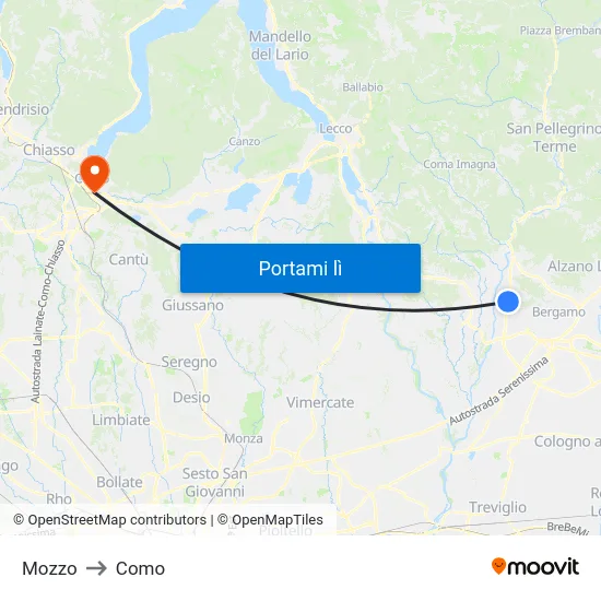 Mozzo to Como map