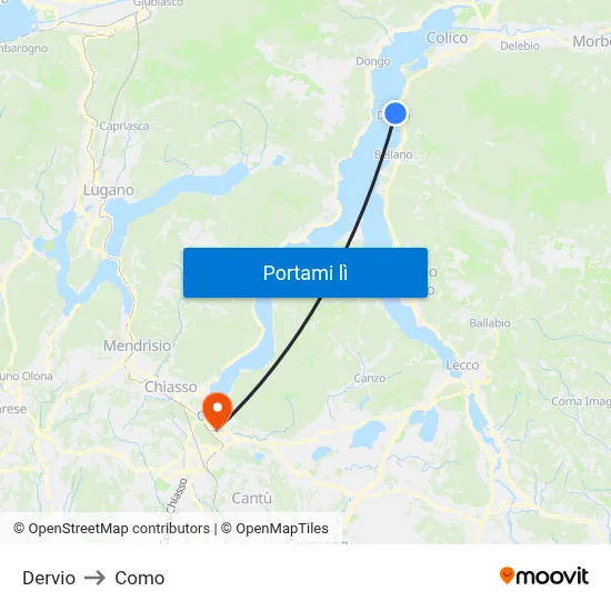 Dervio to Como map