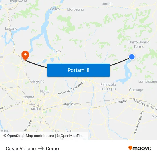 Costa Volpino to Como map