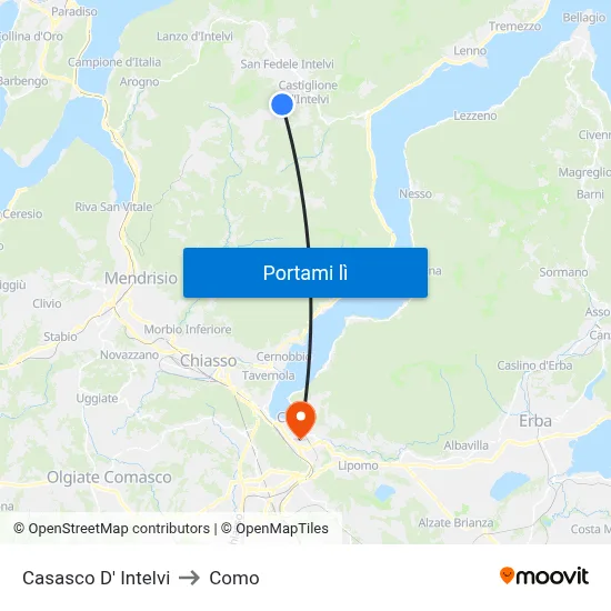 Casasco D' Intelvi to Como map