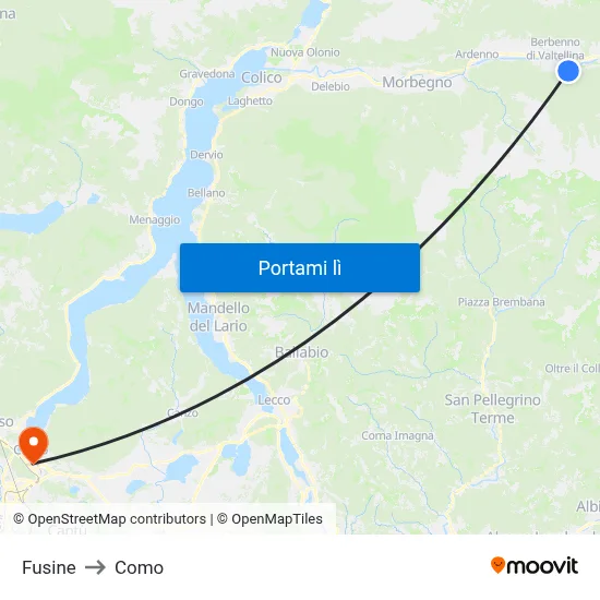 Fusine to Como map