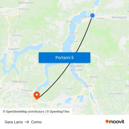 Gera Lario to Como map