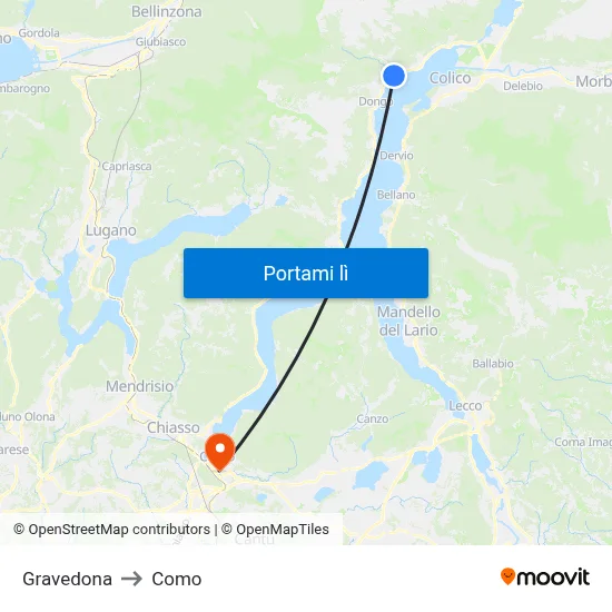 Gravedona to Como map