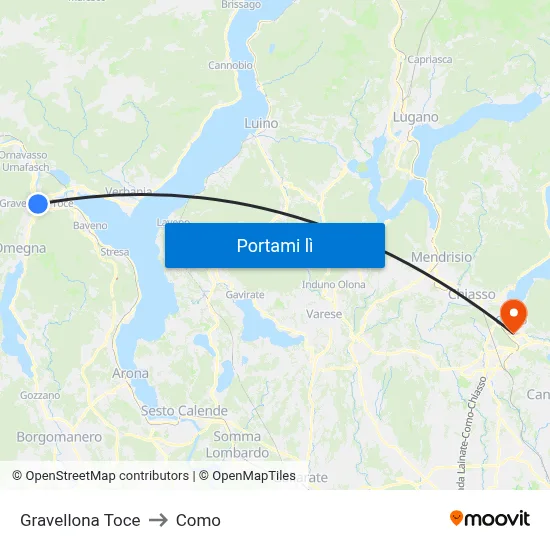 Gravellona Toce to Como map