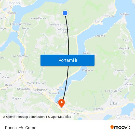 Ponna to Como map