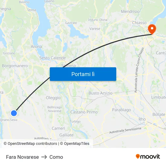 Fara Novarese to Como map