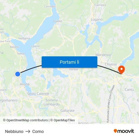 Nebbiuno to Como map