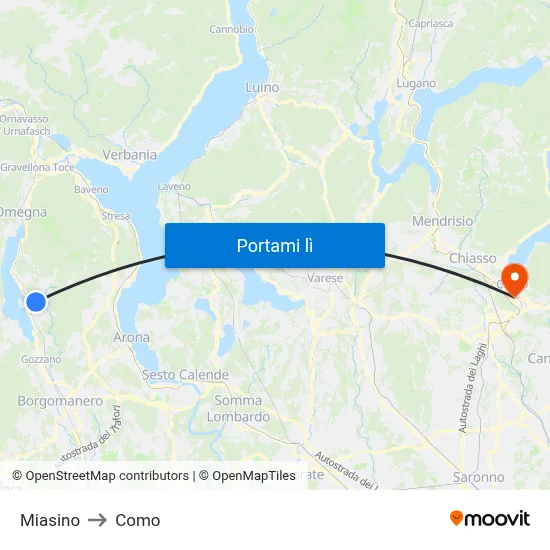 Miasino to Como map