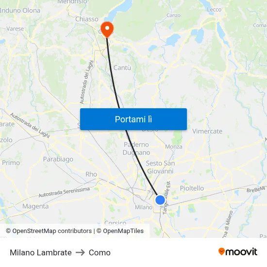 Milano Lambrate to Como map