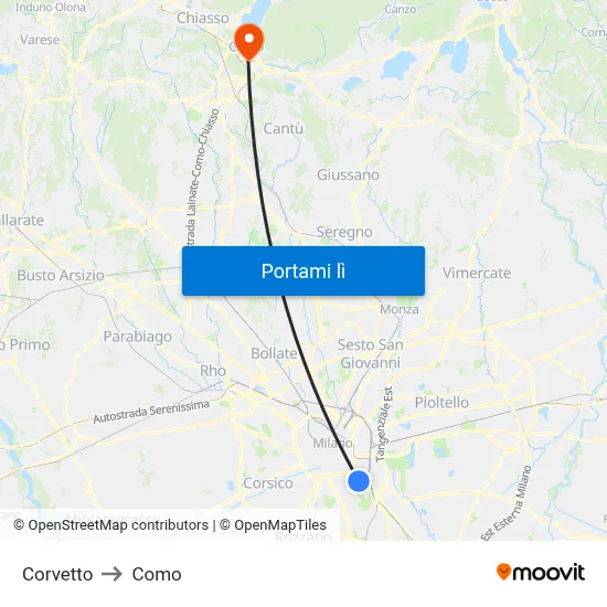Corvetto to Como map