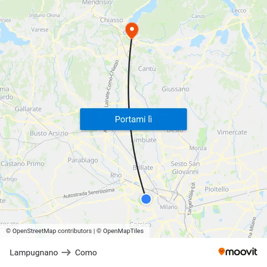 Lampugnano to Como map