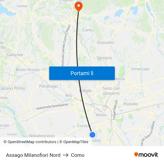 Assago Milanofiori Nord to Como map