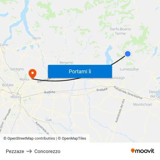 Pezzaze to Concorezzo map
