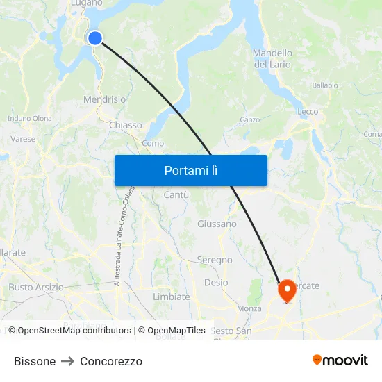 Bissone to Concorezzo map