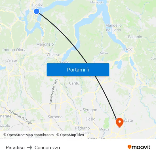 Paradiso to Concorezzo map
